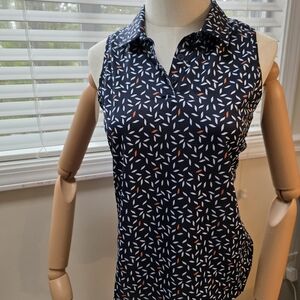 New XS Adidas Pickleball Or Tennis Sleeveless Navy Patterned Women's Polo Top